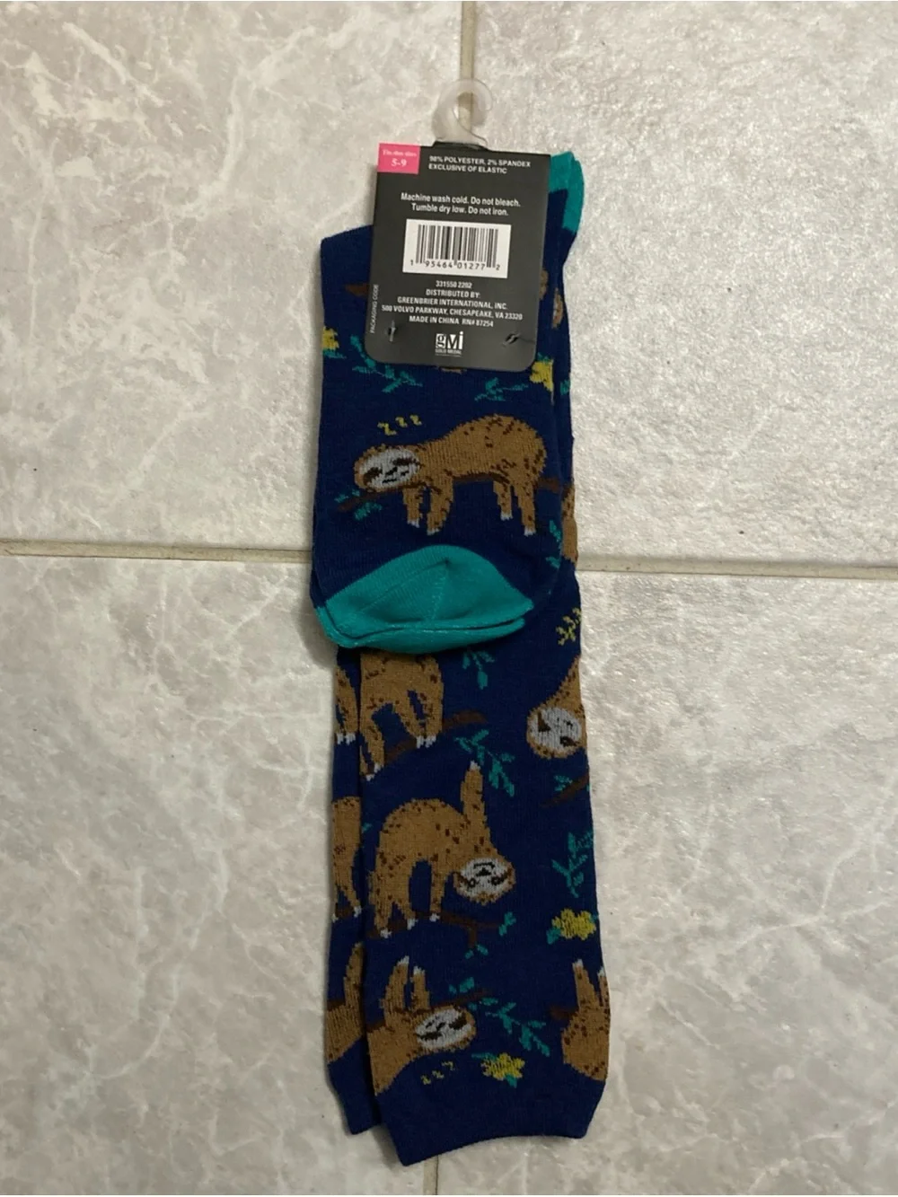 New with Tags Beverly Hills Polo Club Knee High SLOTH Socks Size 5-9